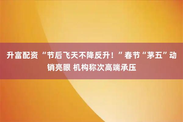 升富配资 “节后飞天不降反升！”春节“茅五”动销亮眼 机构称次高端承压